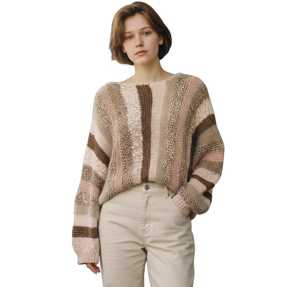 Beautiful Hand Knit Mohair Blend Sweater Women's Size Small/Med Pink Stripe NEW